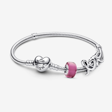 Bracelet Composé Charm Love et Mini Murano Rose
